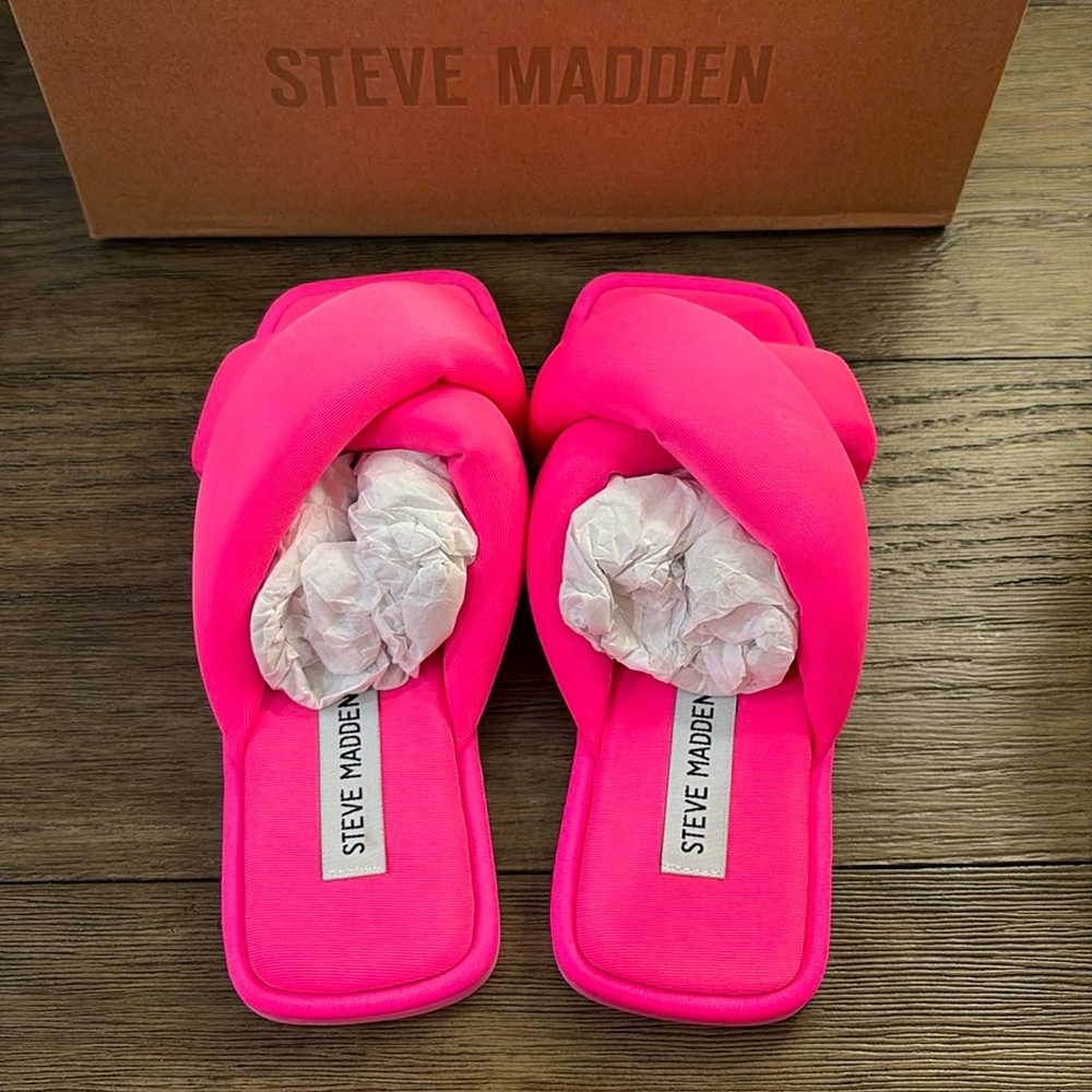 NIB [Steve Madden] Dixie Slip-On Square Toe Slide Sandals in Pink Women's Sz 6 - Picture 4 of 12